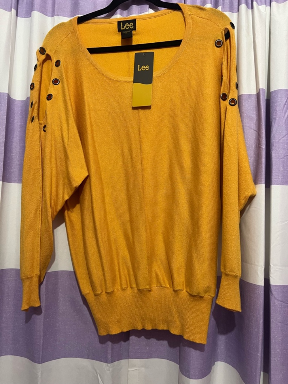 Lee Women's Golden Yellow Eyelet-Shoulder Scoop Neck Sweater